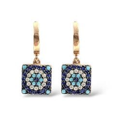 Nazar Boncuğu Mavi Taşlı 14K Altın Kaplama Gümüş Küpe