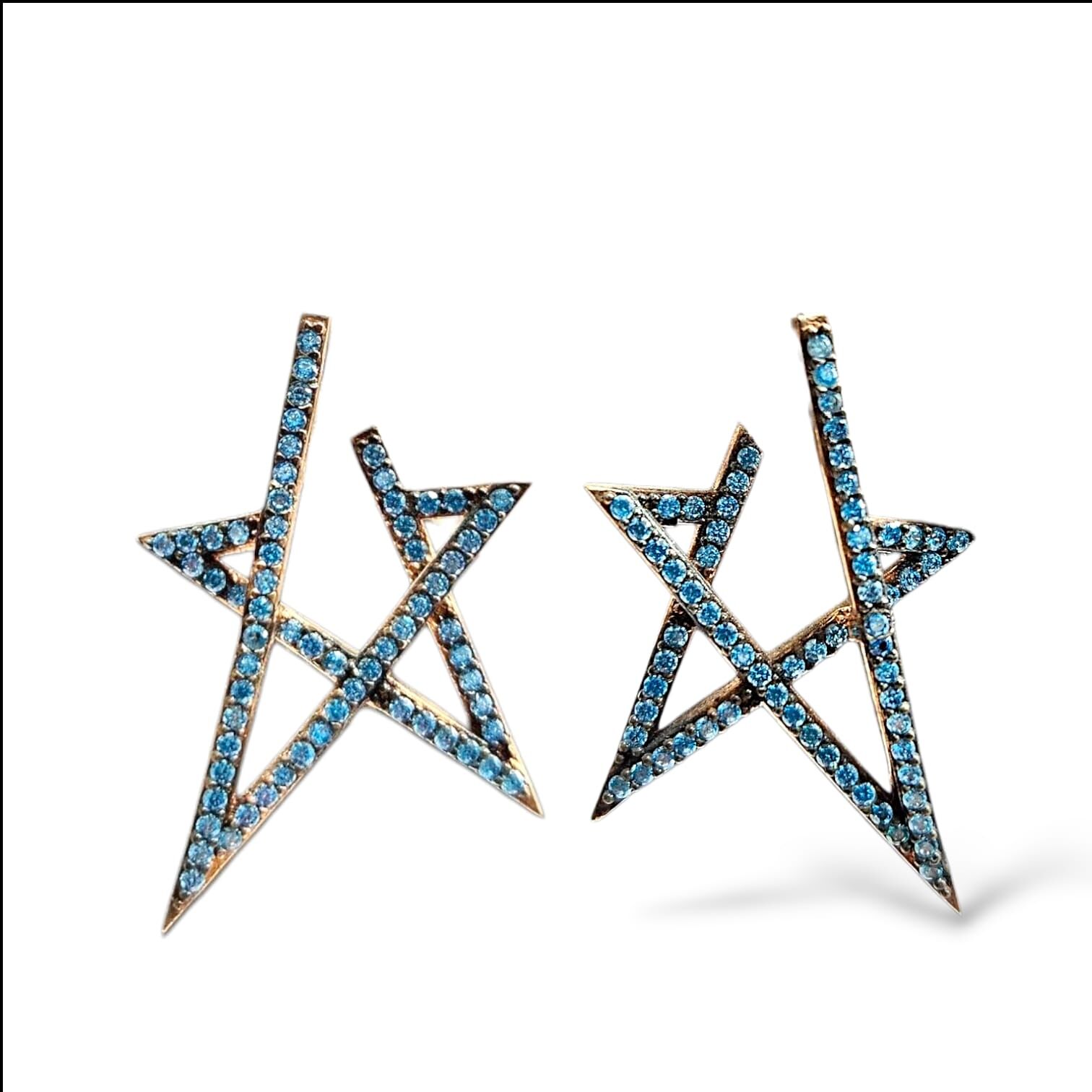 Mavi Taşlı Yıldız Rose Küpe