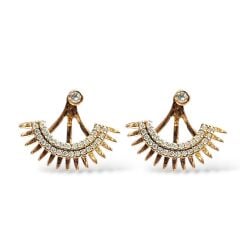 Çift Tasarım Taşlı Rose Kaplama Gümüş Küpe