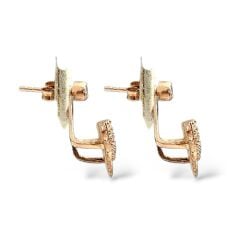 Çift Tasarım Taşlı Rose Kaplama Gümüş Küpe