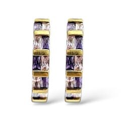 Pembe-Mor Taşlı 14 Ayar Gold Kaplama Gümüş Küpe