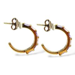 Pembe-Mor Taşlı 14 Ayar Gold Kaplama Gümüş Küpe