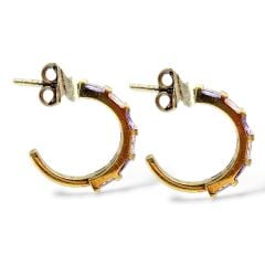 Pembe-Mor Taşlı 14 Ayar Gold Kaplama Gümüş Küpe