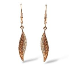 Taşlı Yaprak Form Rose Küpe