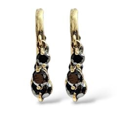 Siyah Taşlı Sallantılı Gold Küpe