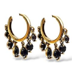 Siyah Taşlı Sallantılı Gold Küpe