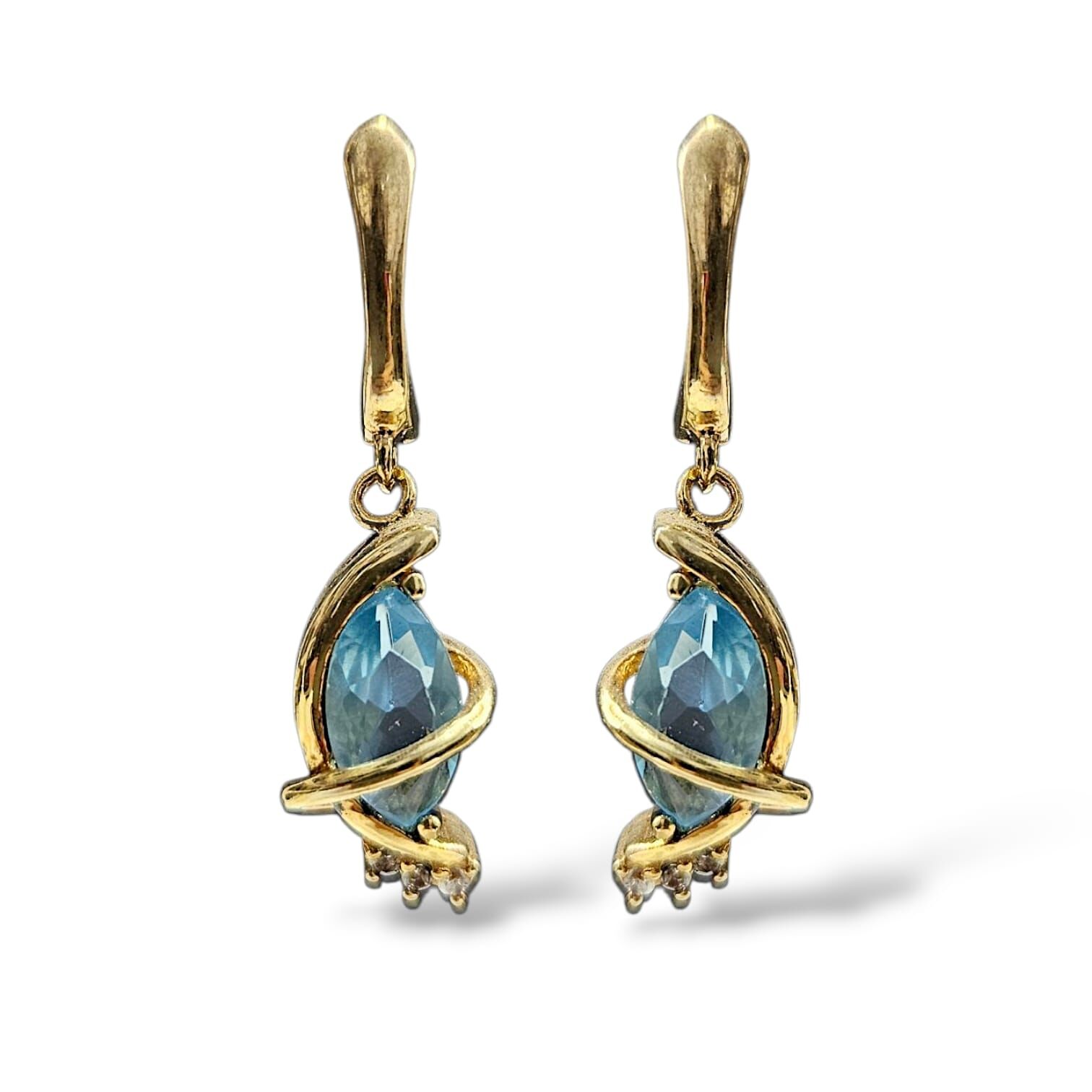 Aquamarin Farklı Form Gold Küpe