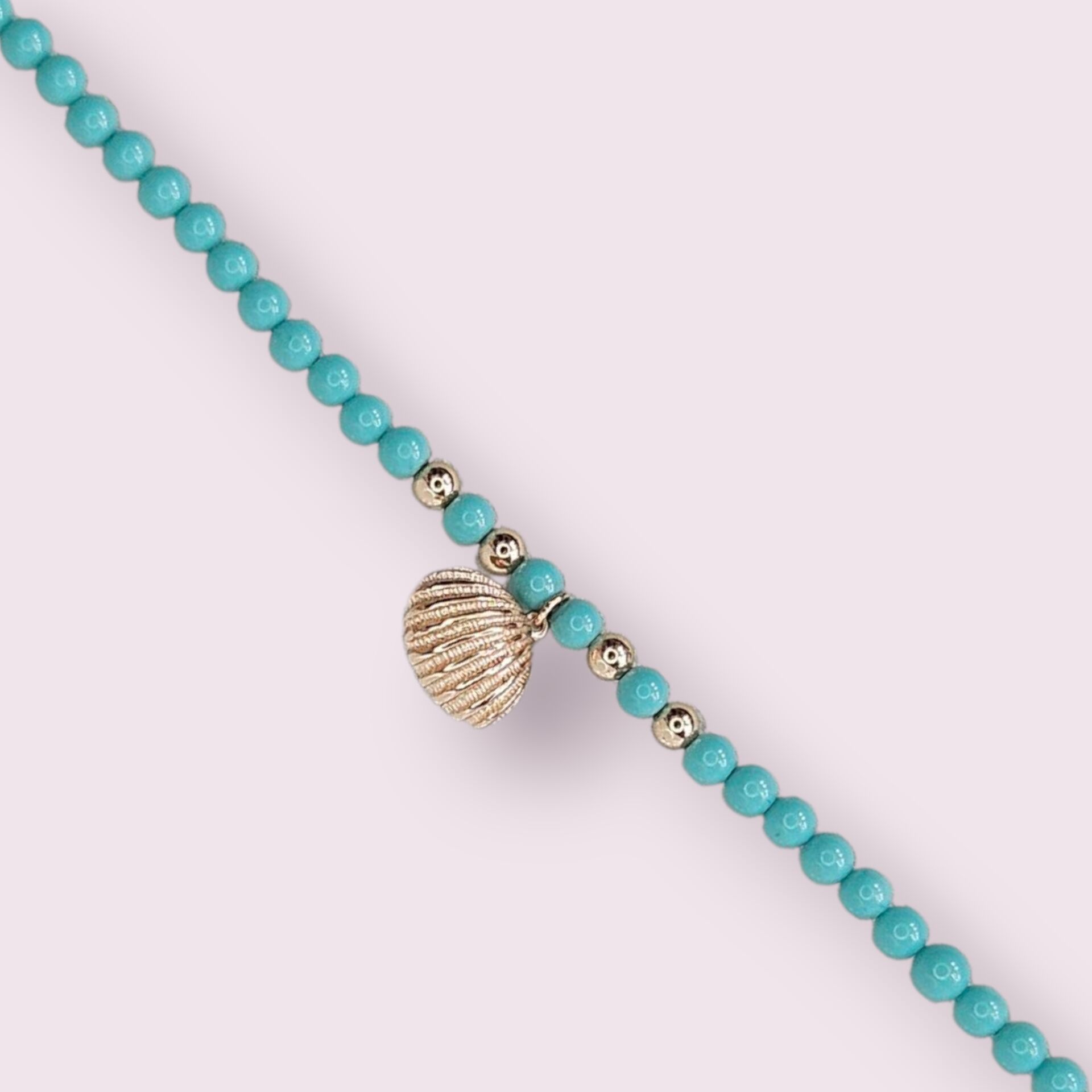 Mavi Boncuklu Deniz Kabuğu Detaylı Gümüş Bileklik