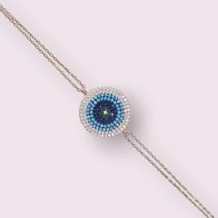 Büyük Boy Nazar Boncuklu Rose Kaplama Gümüş Bileklik