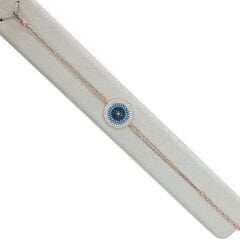 Büyük Boy Nazar Boncuklu Rose Kaplama Gümüş Bileklik