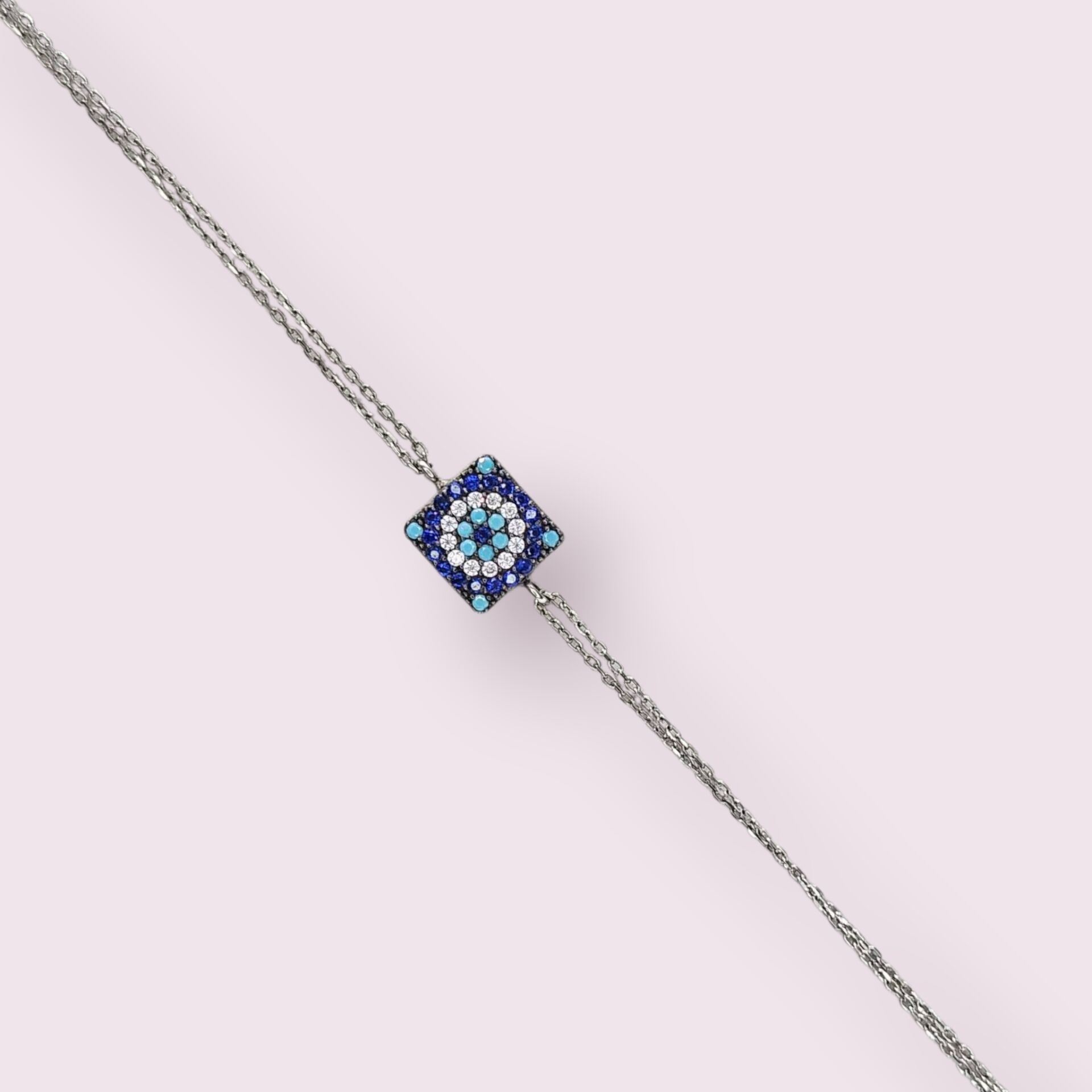 Kare Form Nazar Boncuklu Gümüş Bileklik