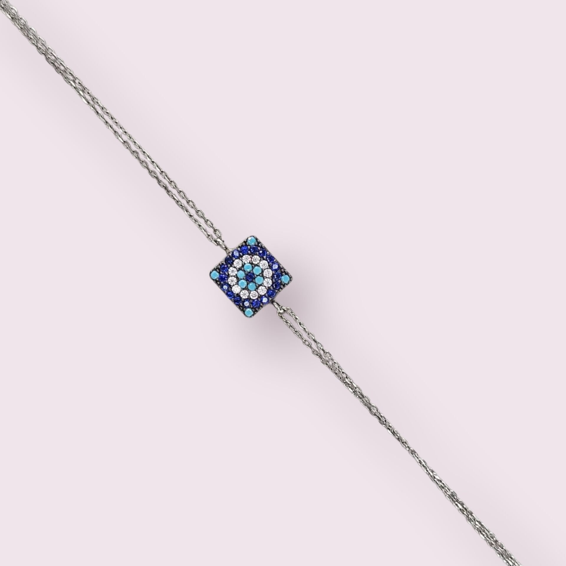 Kare Form Nazar Boncuklu Gümüş Bileklik