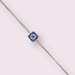 Kare Form Nazar Boncuklu Gümüş Bileklik