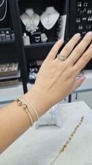 14K Altın Kaplama Modern Şık Kadın Gümüş Kelepçe Bileklik
