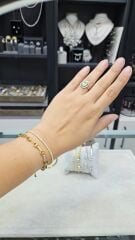 14K Altın Kaplama Renkli Taşlı Modern Şık Gümüş Bileklik