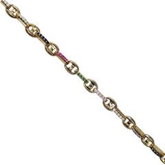 14K Altın Kaplama Renkli Taşlı Modern Şık Gümüş Bileklik