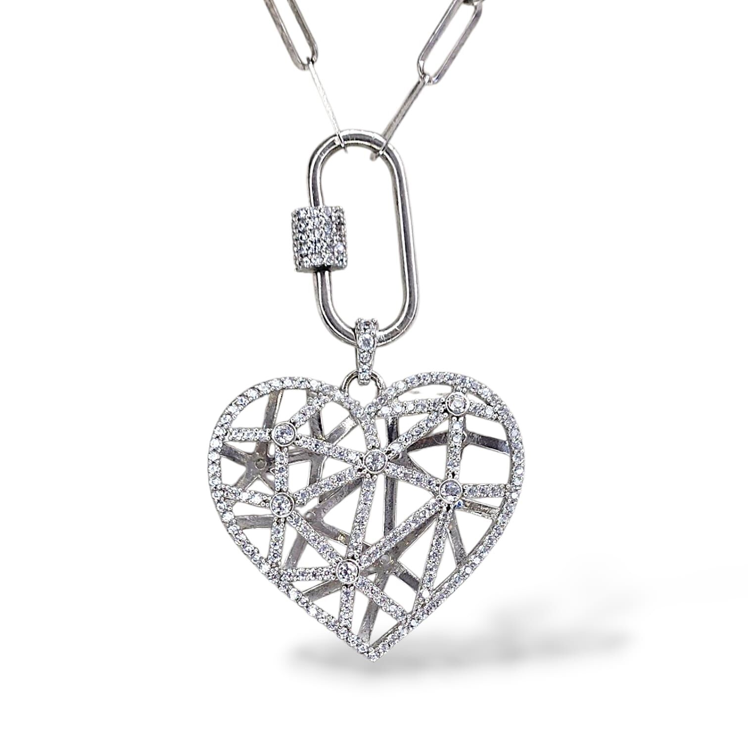 Kalp model Taşlı Gümüş Kolye