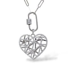 Kalp model Taşlı Gümüş Kolye