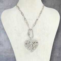 Kalp model Taşlı Gümüş Kolye