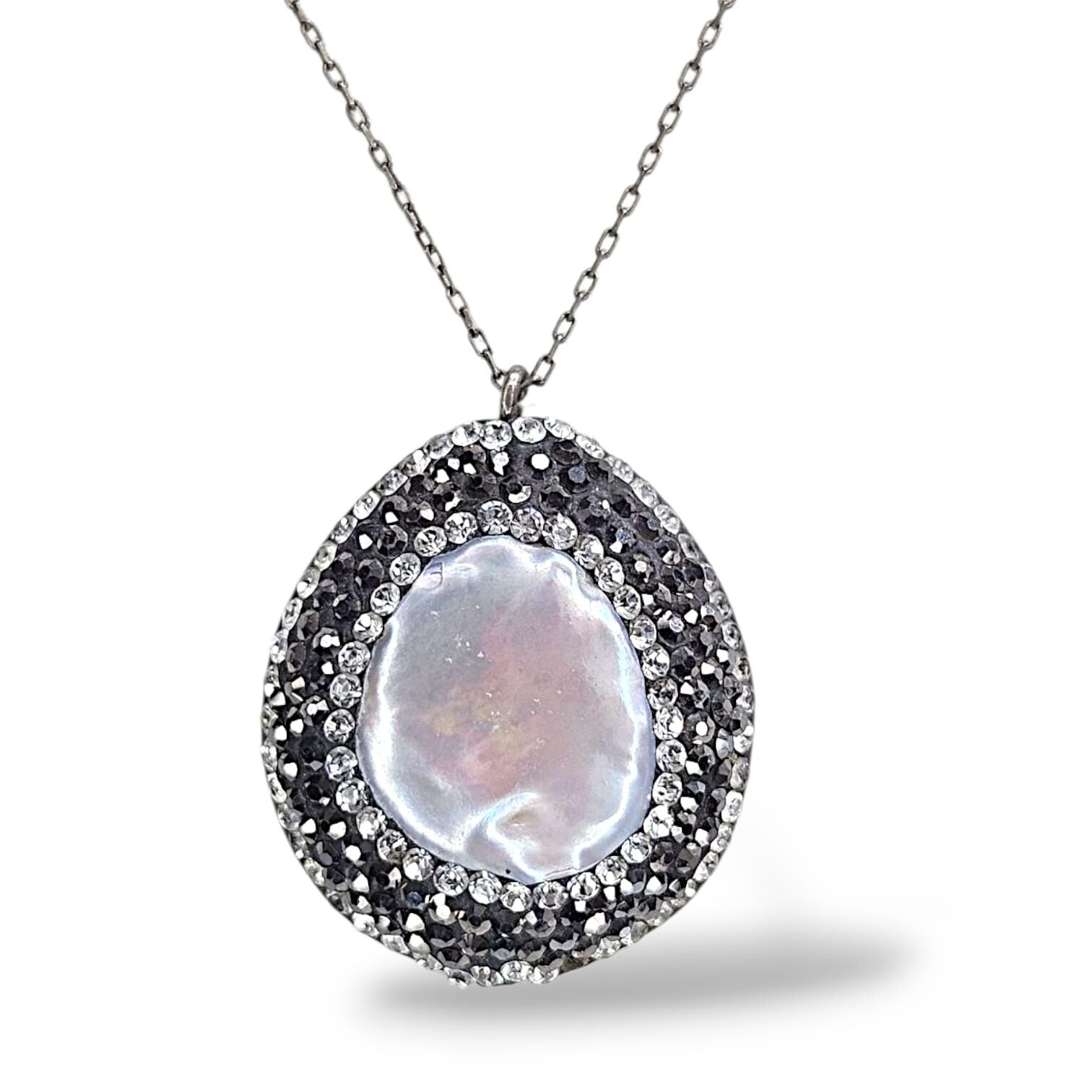 Taşlı Abiye Sedef Gümüş Kolye