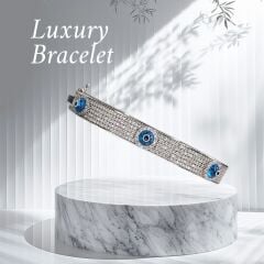 Taşlı Nazar Boncuklu Gümüş Kelepçe Bileklik