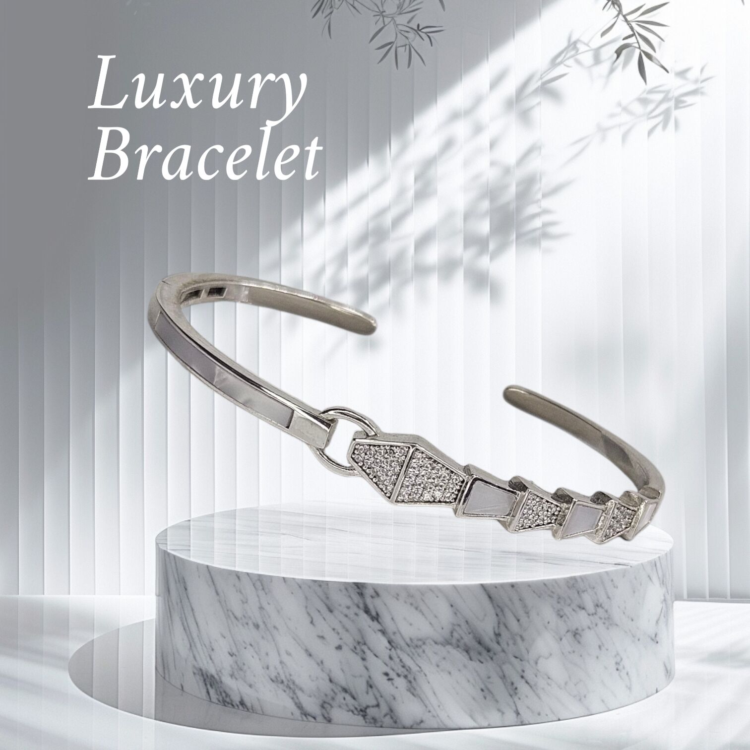 Zirkon Taşlı  Sedefli Gümüş Kelepçe Bileklik