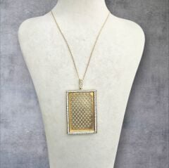 Taşlı Dikdörtgen Gold Kolye