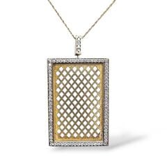 Taşlı Dikdörtgen Gold Kolye