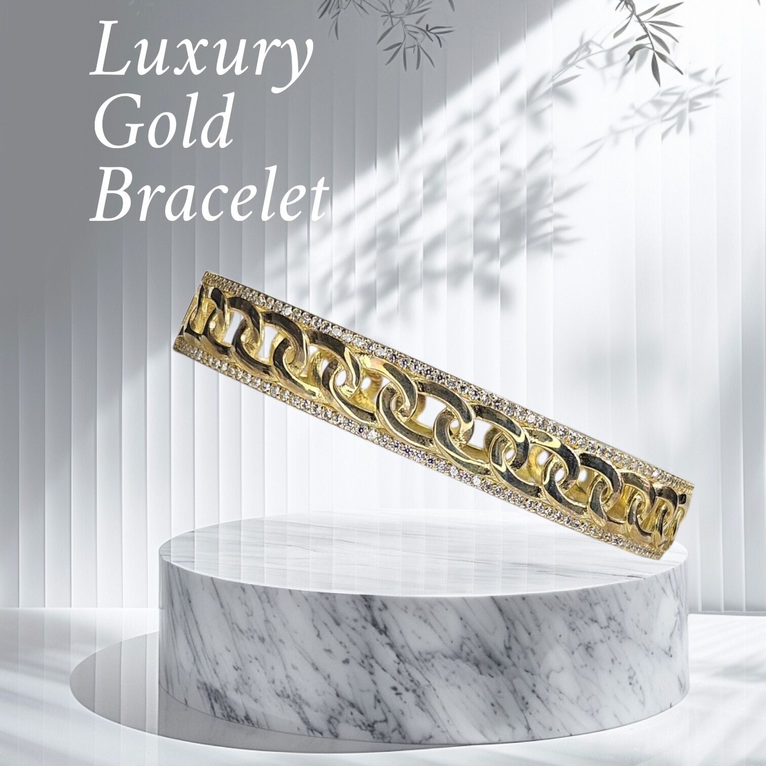 14K Altın Kaplama Kalın Zincir Model Gümüş Kelepçe Bileklik