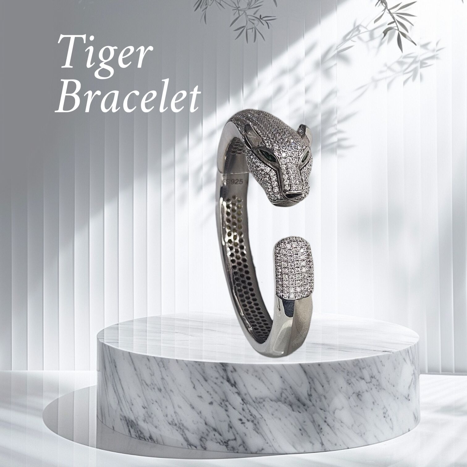 Kaplan Model Taşlı Gümüş Kelepçe Bileklik