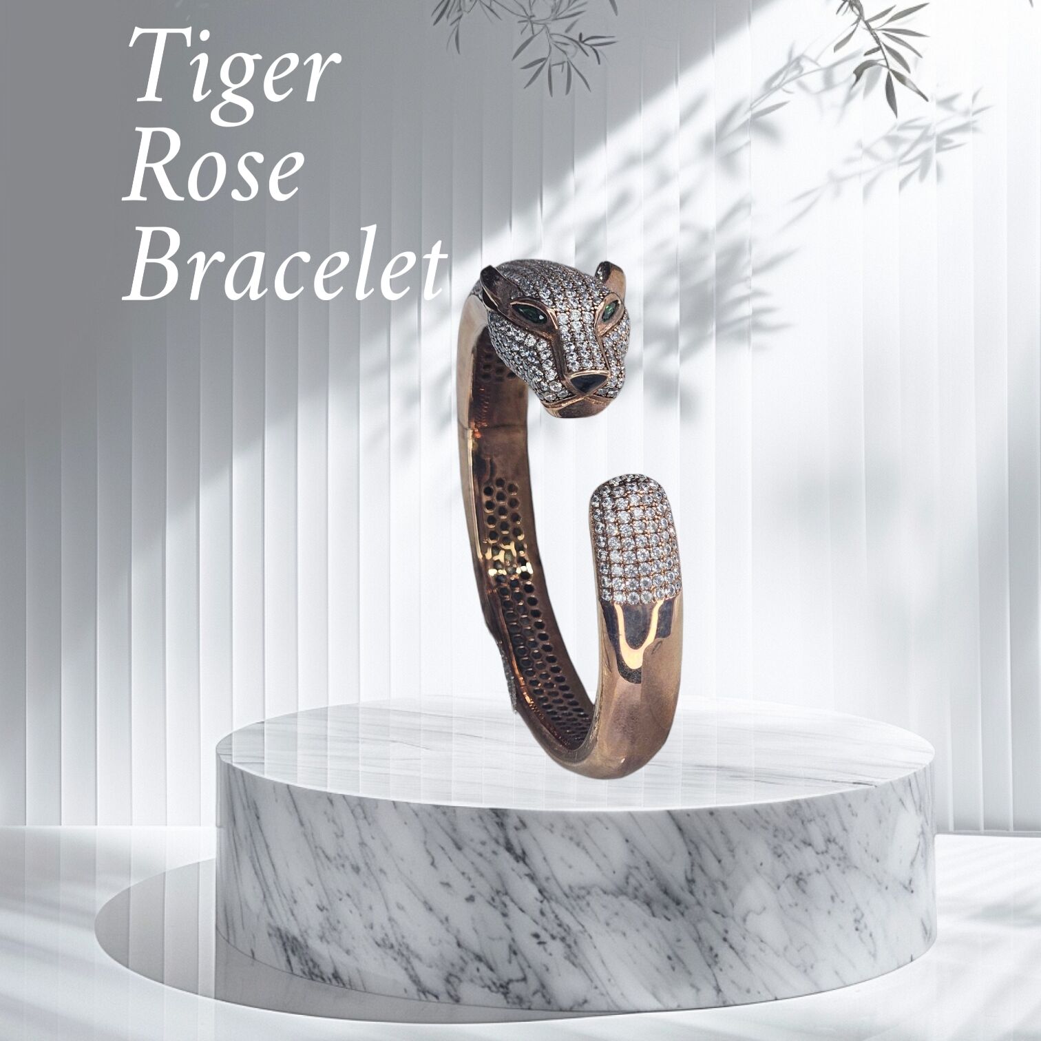 Kaplan Model Rose Kaplama Gümüş Kelepçe Bileklik