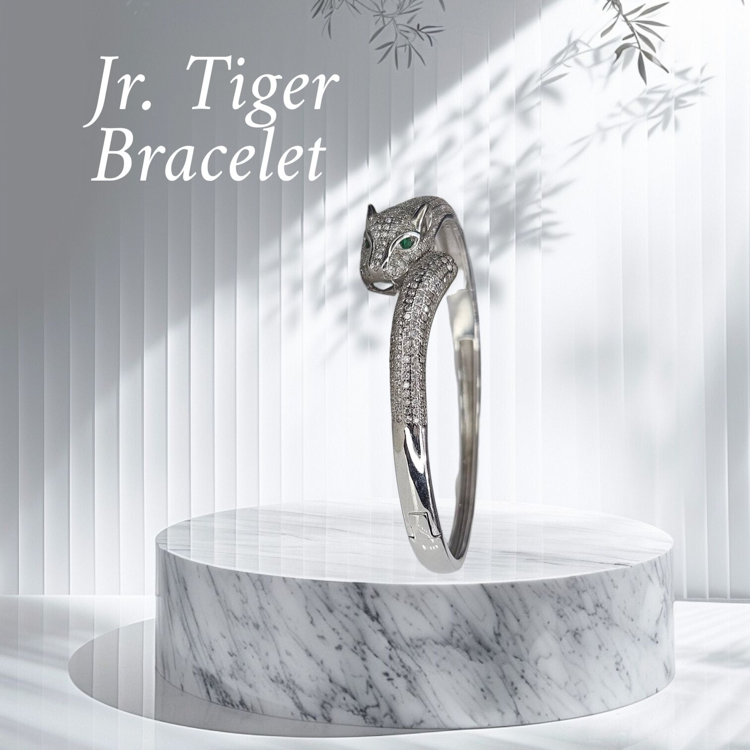 Kaplan Model Taşlı Gümüş Kelepçe Bileklik