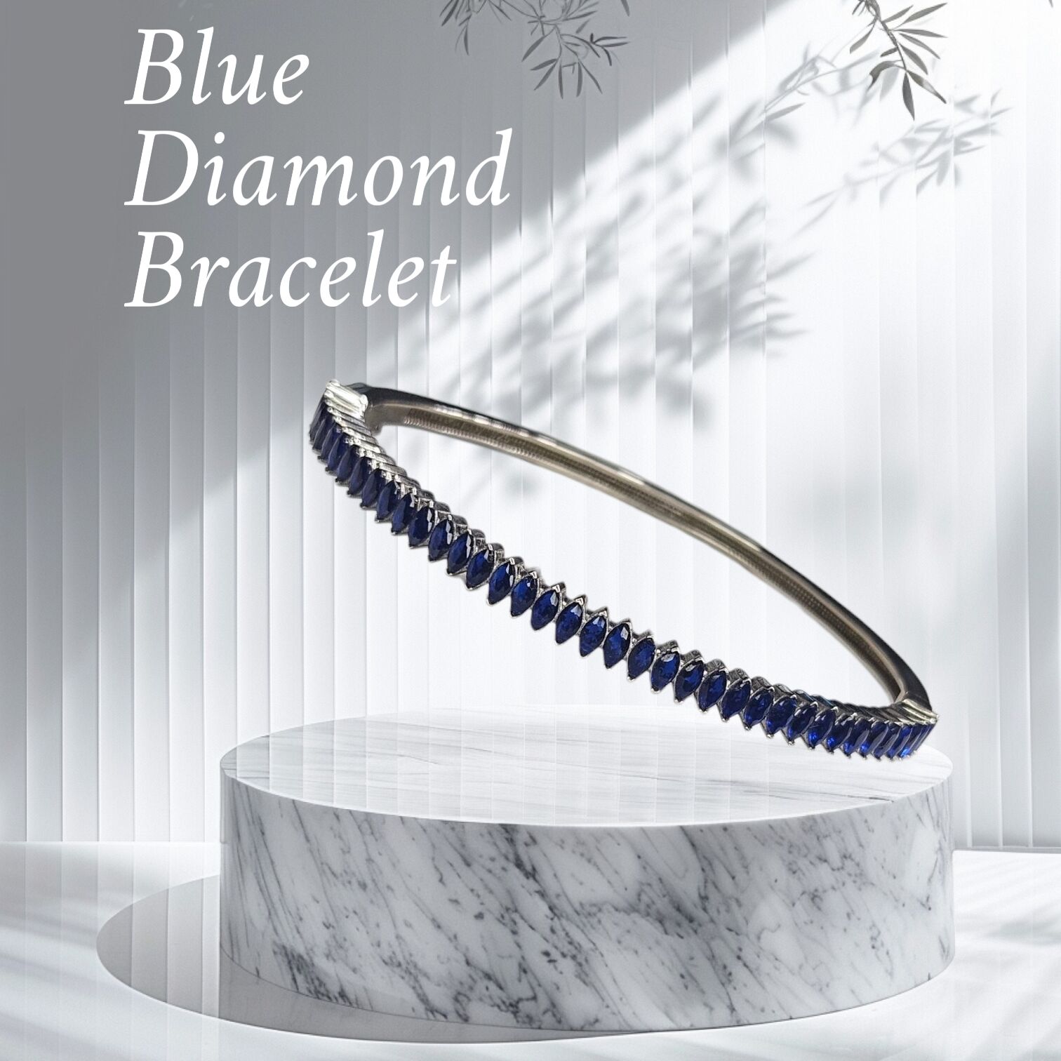 Lacivert Taşlı Elmas Kesim Gümüş Kelepçe Bileklik