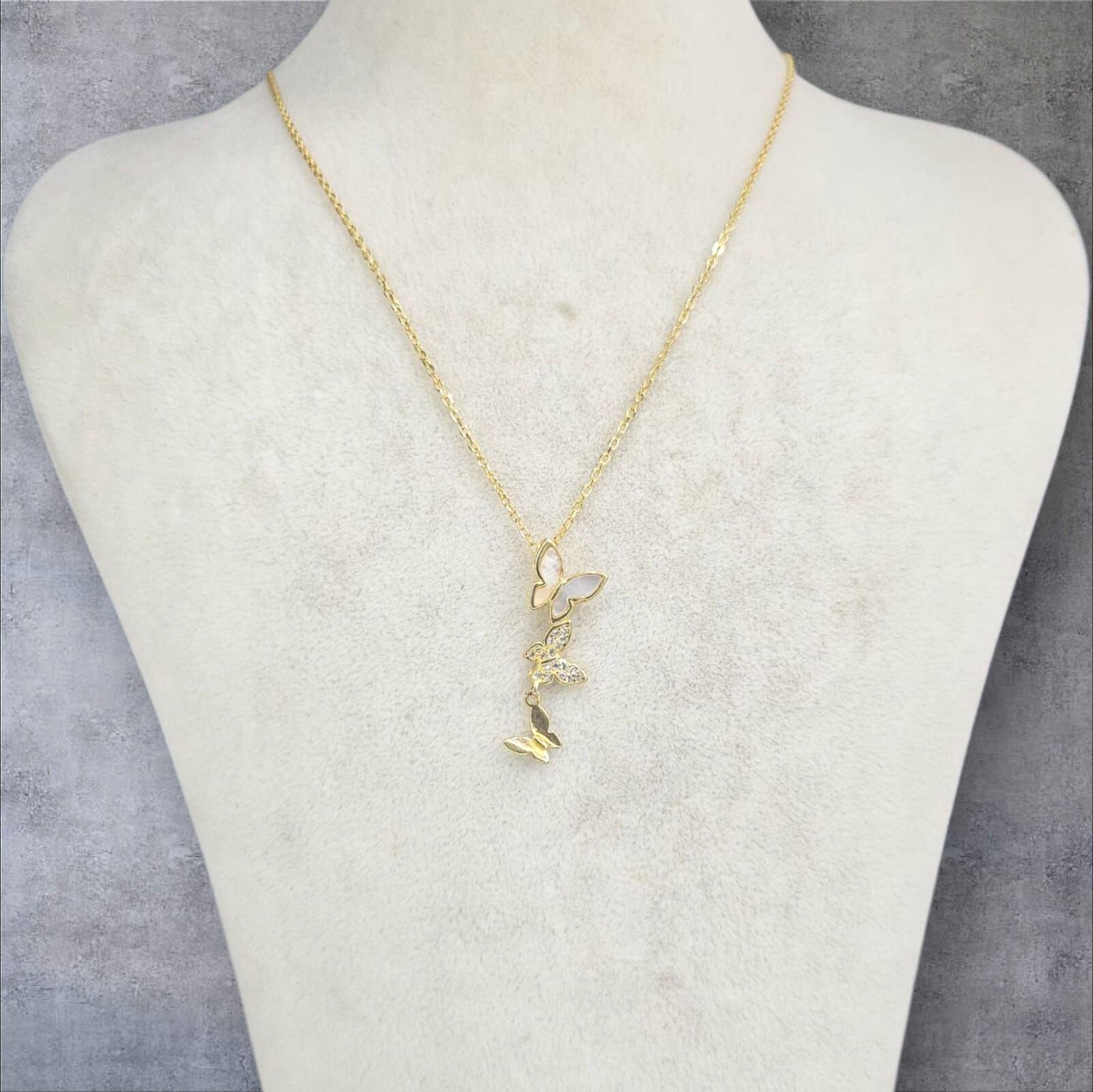 Üçlü Kelebek Gold Kolye