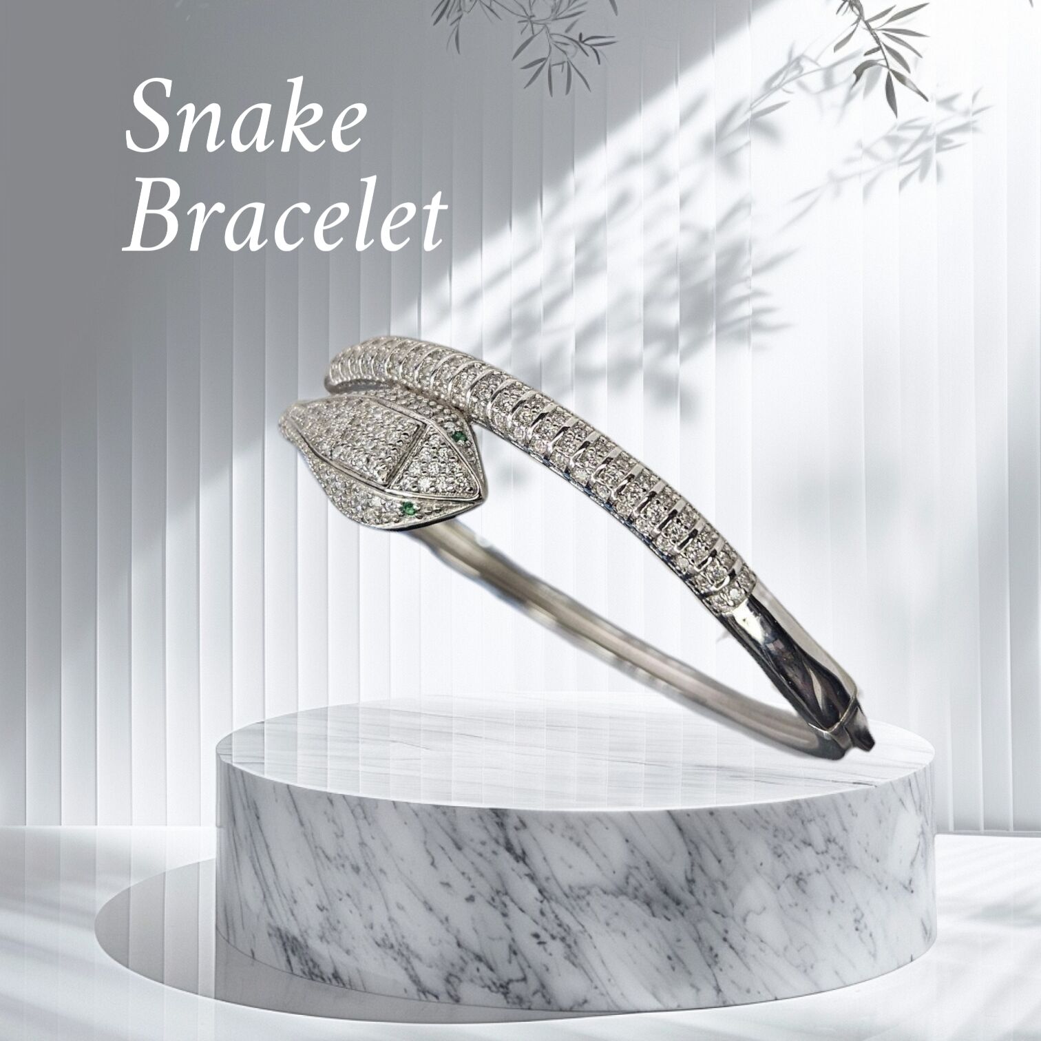 Yılan Model Taşlı Gümüş Kelepçe Bileklik