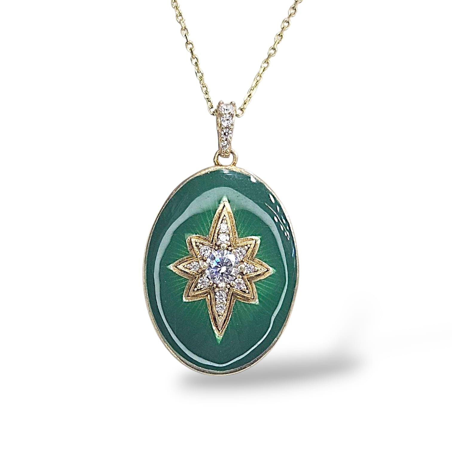 Özel Tasarım Yeşil- Gold Kolye