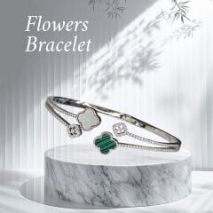 Çiçek Model Sedefli Gümüş Kelepçe Bileklik