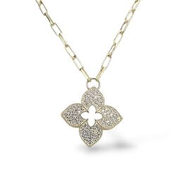 Taşlı Yonca Model 14K Altın Kaplama Gümüş Kolye