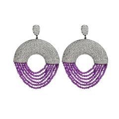 Mor Taşlı Sallantılı Büyük Halka Küpe