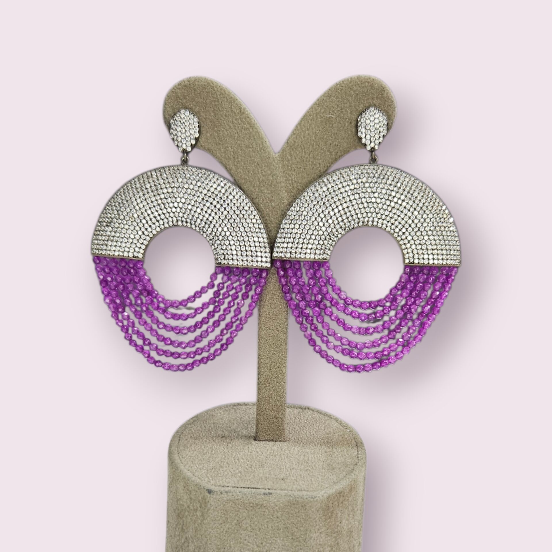 Mor Taşlı Sallantılı Büyük Halka Küpe