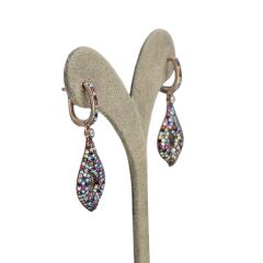 Renkli Taşlı Sallantılı Gümüş Küpe