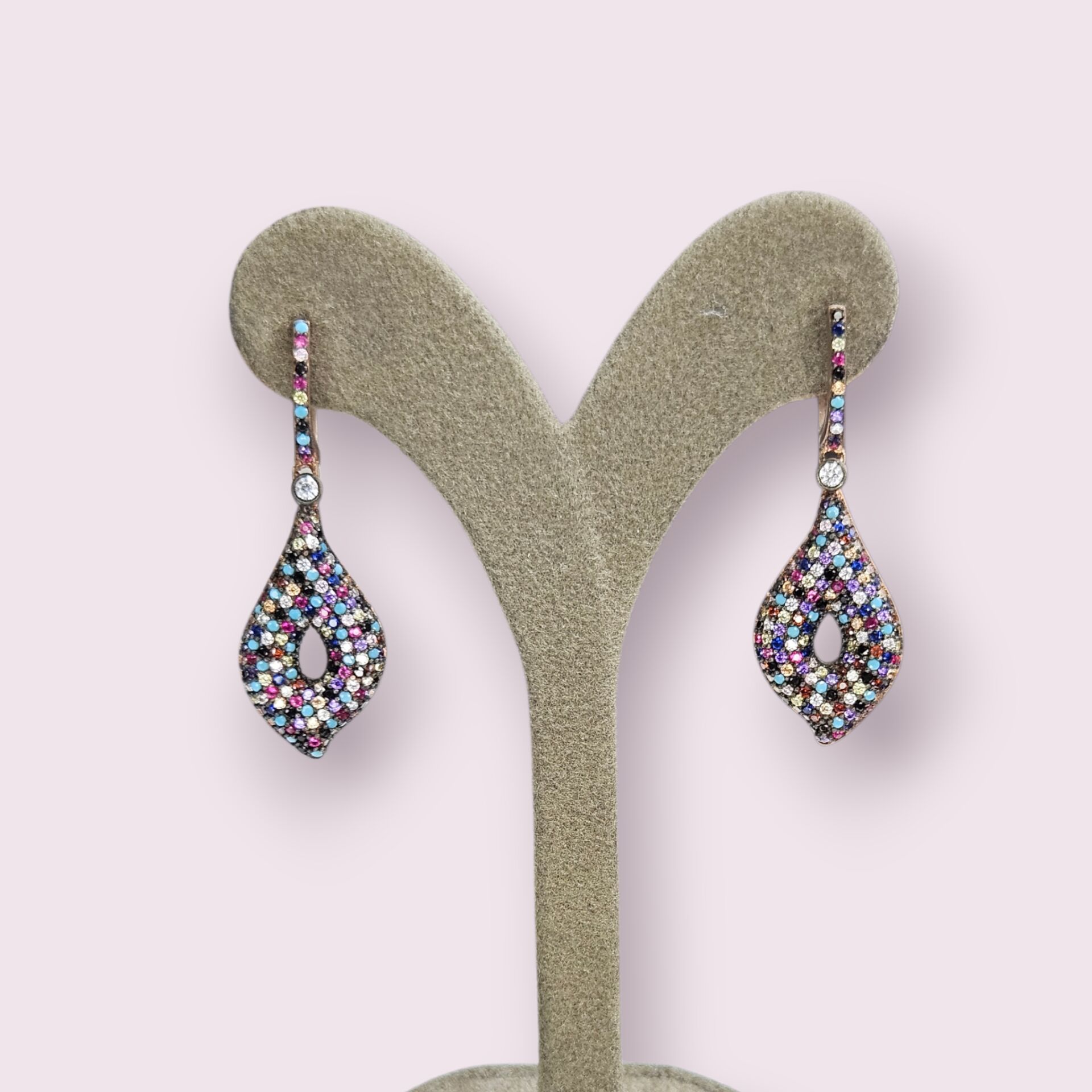 Renkli Taşlı Sallantılı Gümüş Küpe