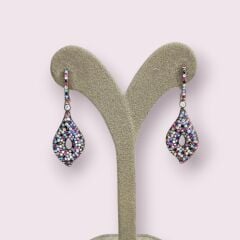 Renkli Taşlı Sallantılı Gümüş Küpe