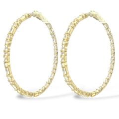 Çift Taraflı Taşlı Gold Halka Küpe