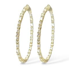 Çift Taraflı Taşlı Gold Halka Küpe