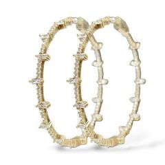 Çift Taraflı Taşlı Gold Halka Küpe