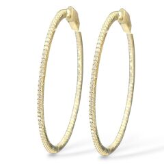 Çift Taraflı Taşlı İnce Büyük Boy Gold Halka Küpe