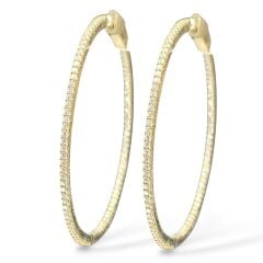 Çift Taraflı Taşlı İnce Büyük Boy Gold Halka Küpe