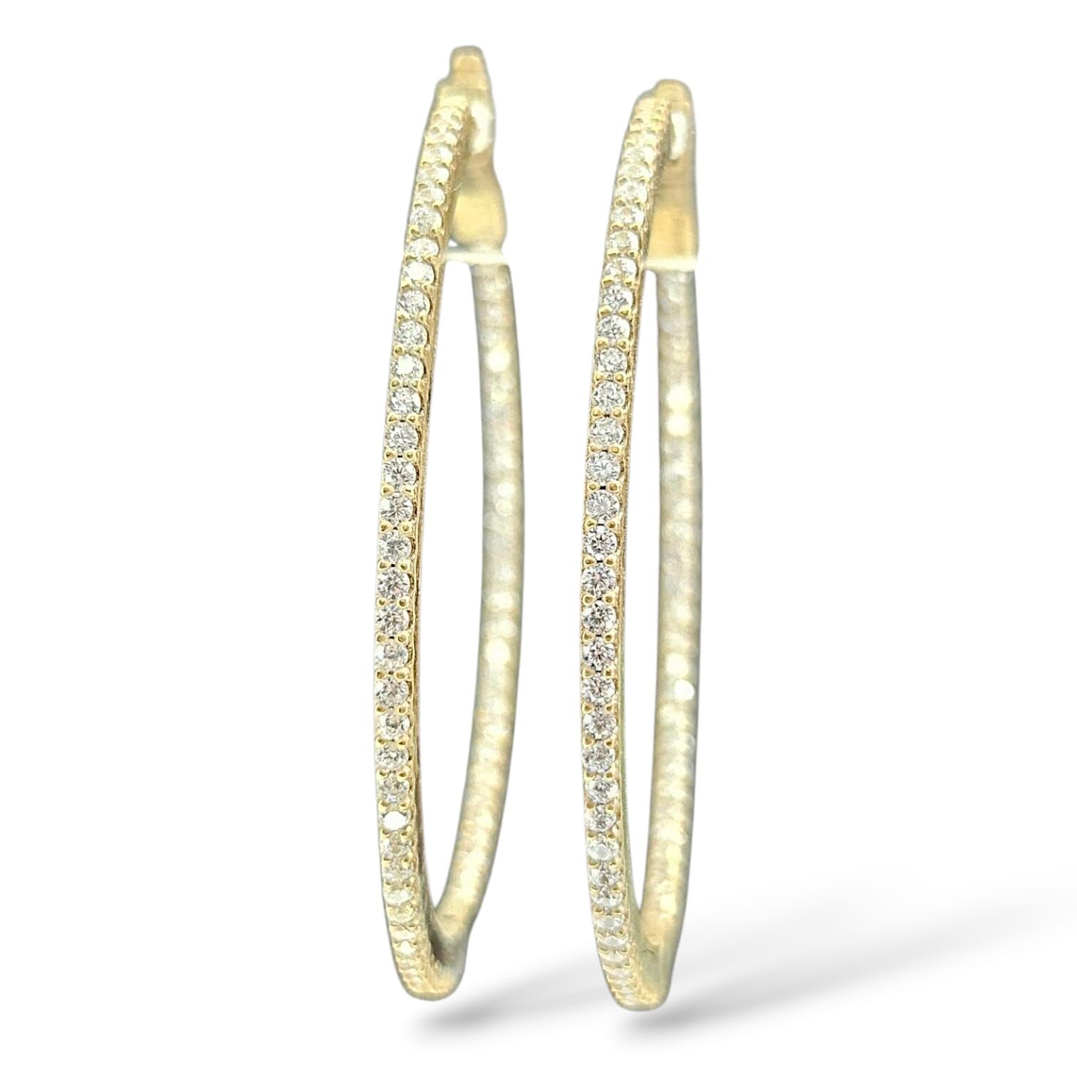 Çift Taraflı Taşlı Gold Orta Boy Halka Küpe