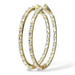 Çift Taraflı Baget Taşlı Gold Halka Küpe